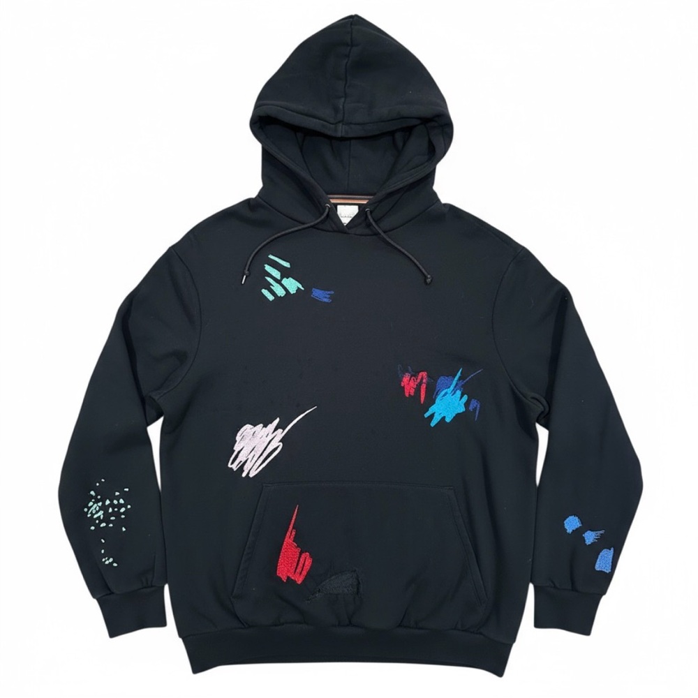 PAUL SMITH Men’s Black Embroidered Graffiti Graphic Hoodie w/Pockets sz Medium